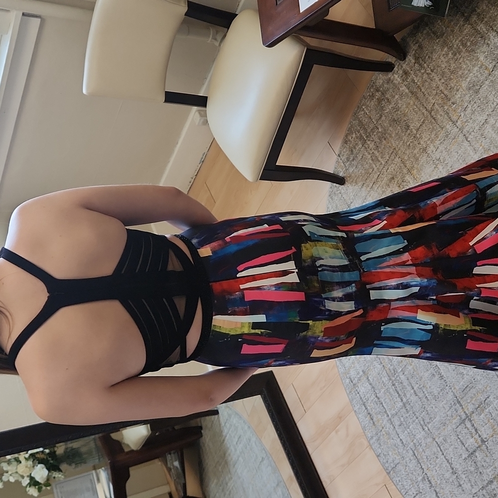 Size 4 black/multi color block Ellie Wilde trumpet prom dress NWT never worn! - Picture 4 of 12